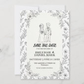 Fantastische Lijnkunst Bloemige Save the Date (Voorkant)
