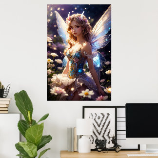 Fantastische mooie bloemenfee poster