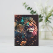 Fantastische, mooie leeuw met bloemen AI-kunst Briefkaart (Staand voorkant)