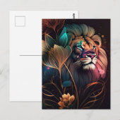 Fantastische, mooie leeuw met bloemen AI-kunst Briefkaart (Voorkant / Achterkant)