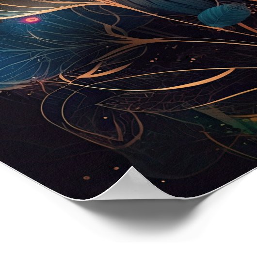 Fantastische, mooie leeuw met bloemen AI-kunst Poster (Hoek)