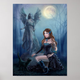 Fantastische mooie vrouw met zwarte kat poster