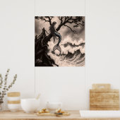 Fantastische Mythische Zeemeermin Zittend op Tree Poster (Keuken)