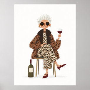 Fantastische oma in Leopard-stijl Poster