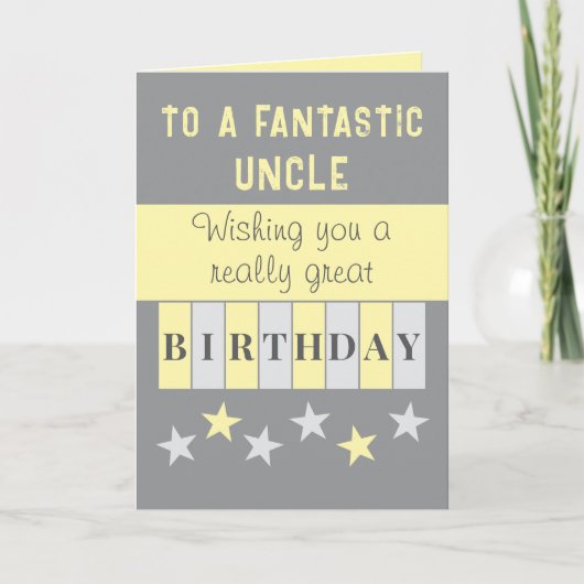 Fantastische oom grijs geel verjaardag kaart (Voorkant)