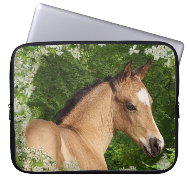 Fantastische paarden: Bloemen Laptop Sleeve (Voorkant)