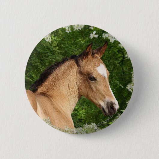 Fantastische paarden: Bloemen Ronde Button 5,7 Cm (Voorkant)