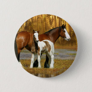 Fantastische paarden: Mare & Foal Ronde Button 5,7 Cm