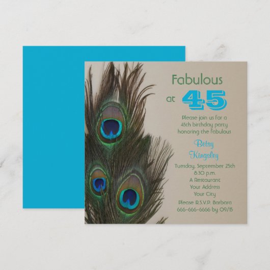 Fantastische Peacock 45e verjaardag Uitnodiging (Voorkant / Achterkant)