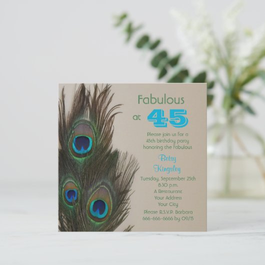 Fantastische Peacock 45e verjaardag Uitnodiging (Staand voorkant)