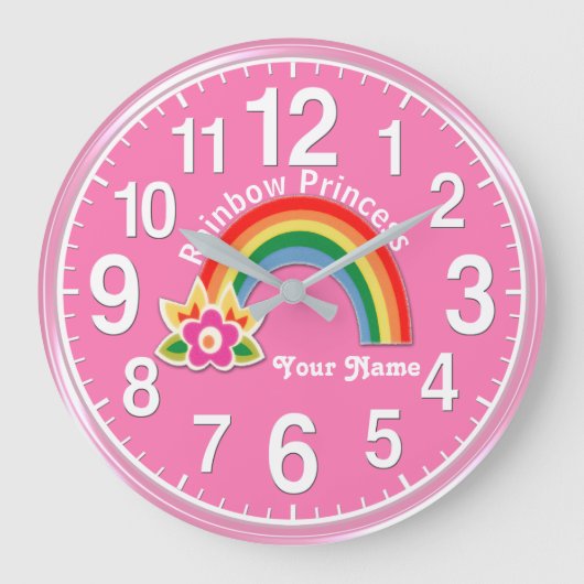 Fantastische regenboogprinses Clock PERSONALIZED Grote Klok (Voorkant)