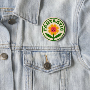 Fantastische Retro Bloem Smiley Gezicht Positivite Ronde Button 5,7 Cm