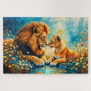 Fantastische romantische kunst van wilde leeuw en legpuzzel