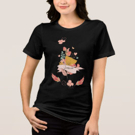 Fantastische Roze Bloemen en Veren Tri-Blend Shirt