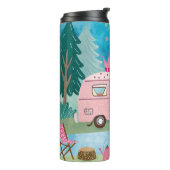 Fantastische Roze Camper Camping Scene Thermosbeker (Gedraaid links)