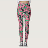 Fantastische roze en groene Floral Print Leggings (Voorkant)