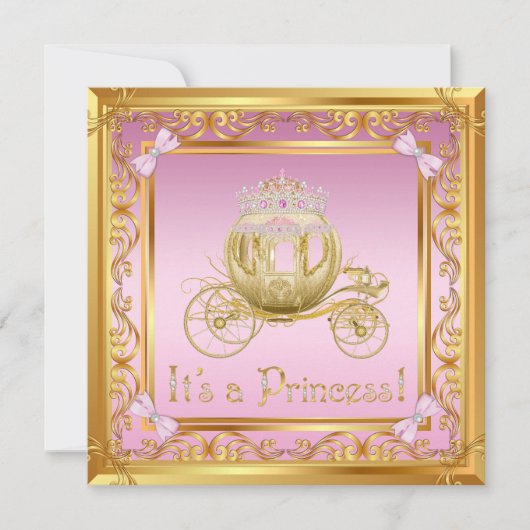 Fantastische Roze Gouden Prinses Baby Shower Uitno Kaart (Voorkant)