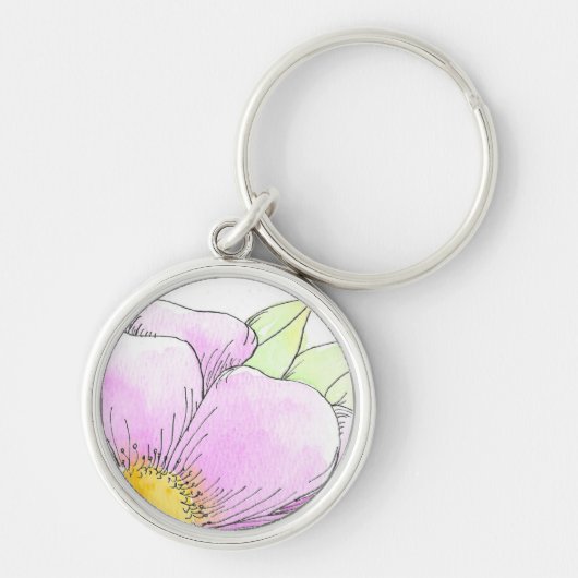 Fantastische Roze Waterverf Bloem Sleutelhanger (Voorkant)