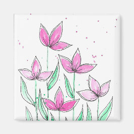 Fantastische Roze Waterverf Bloemen Magneet