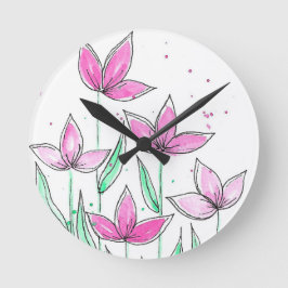 Fantastische Roze Waterverf Bloemen Ronde Klok