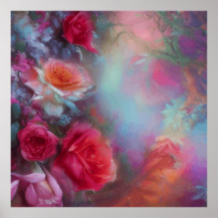 Fantastische Rozen gekleurd in perzikkleurig  Poster