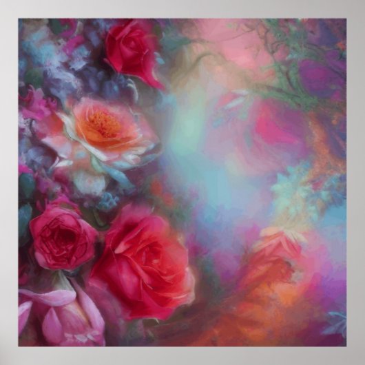 Fantastische Rozen gekleurd in perzikkleurig Poster (Voorkant)