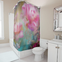 Fantastische Rozen gekleurd in roze  botanisch Douchegordijn