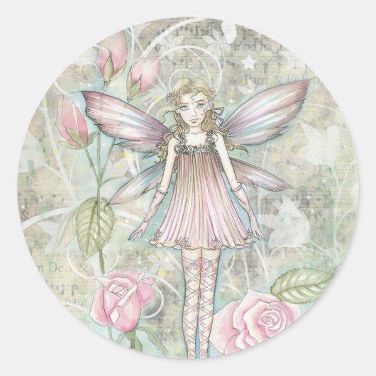 Fantastische Rozenfee Ronde Sticker (Voorkant)