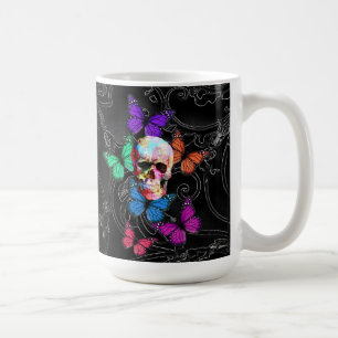 Fantastische schedel en gekleurde vlinders koffiemok