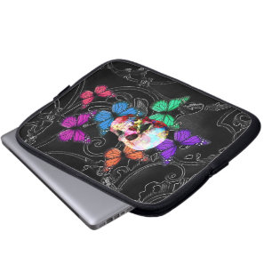 Fantastische schedel en gekleurde vlinders laptop sleeve