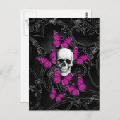Fantastische schedel en hete roze vlinders briefkaart (Voorkant / Achterkant)