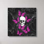 Fantastische schedel en hete roze vlinders canvas afdruk (Voorkant)