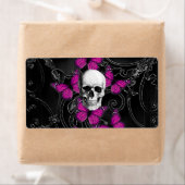 Fantastische schedel en hete roze vlinders etiket (Insitu)