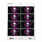 Fantastische schedel en hete roze vlinders etiket (Full Sheet)
