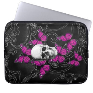 Fantastische schedel en hete roze vlinders laptop sleeve