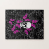 Fantastische schedel en hete roze vlinders legpuzzel (Horizontaal)