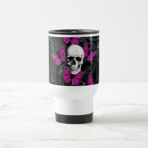 Fantastische schedel en hete roze vlinders reisbeker