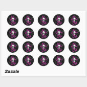 Fantastische schedel en hete roze vlinders ronde sticker (Vel)