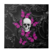 Fantastische schedel en hete roze vlinders tegeltje (Voorkant)