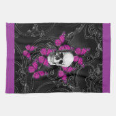 Fantastische schedel en hete roze vlinders theedoek (Horizontaal)