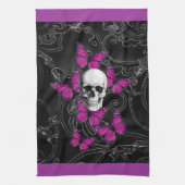 Fantastische schedel en hete roze vlinders theedoek (Verticaal)