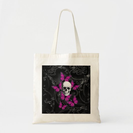 Fantastische schedel en hete roze vlinders tote bag (Voorkant)