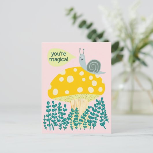 Fantastische slak op Magische paddenstoel Kute CUS Briefkaart (Staand voorkant)