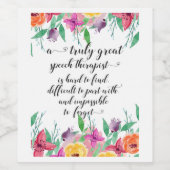 Fantastische spraaktherapeut bedankt SLP Wijn Etiket (Enkel label)