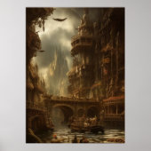 Fantastische stad langs de brug poster (Voorkant)