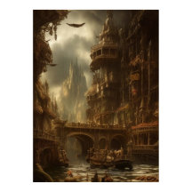 Fantastische stad langs de brug