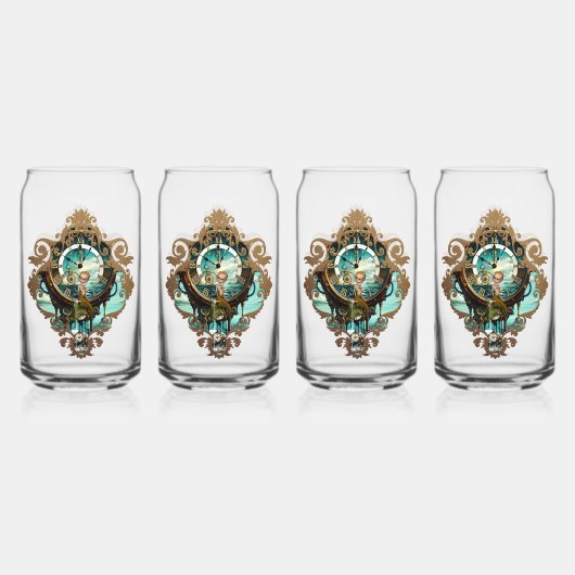 Fantastische steampunk zee klok blikvorm glas (Achterkant)