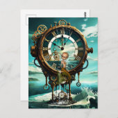 Fantastische steampunk zee klok briefkaart (Voorkant / Achterkant)