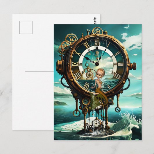 Fantastische steampunk zee klok briefkaart (Voorkant / Achterkant)