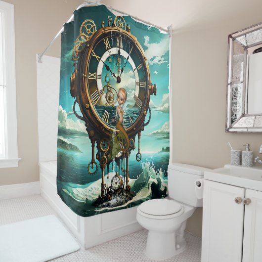 Fantastische steampunk zee klok douchegordijn (In situ)